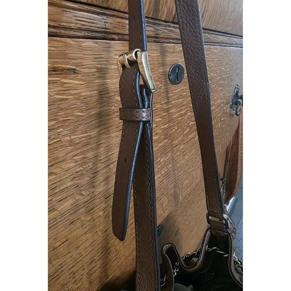 Michael Kors Frankie Brown Pebbled Leather Drawstring Convertible Shoulder Bag